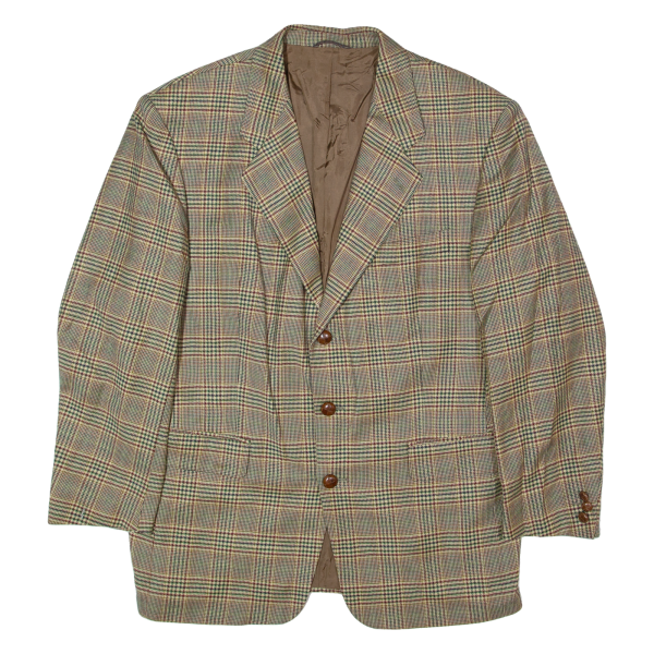 Mens Blazer Jacket Beige Wool 90s Houndstooth L Supply