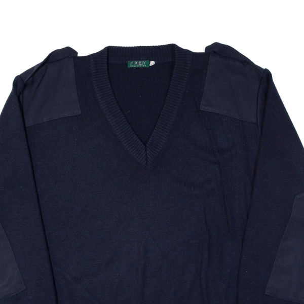 FREY Mens Jumper Blue V-Neck Tight Knit Wool XL Sale