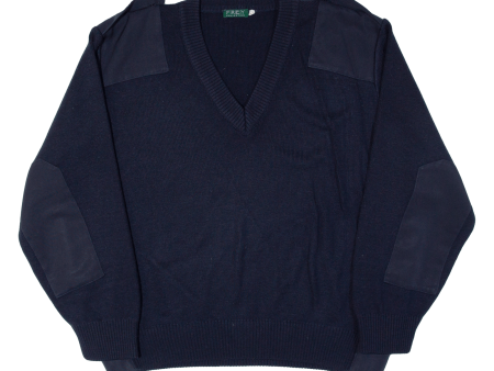 FREY Mens Jumper Blue V-Neck Tight Knit Wool XL Sale