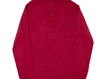 NAUTICA Mens Jumper Red 1 4 Zip Tight Knit L Sale