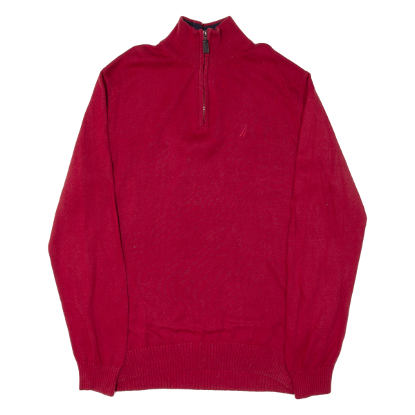 NAUTICA Mens Jumper Red 1 4 Zip Tight Knit L Sale