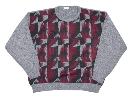 Mens Patterned Jumper Grey Crazy Pattern Chunky Knit S Online Hot Sale