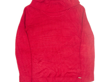 CALVIN KLEIN Womens Jumper Red Roll Neck Tight Knit S Hot on Sale