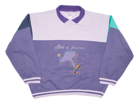 LIMITED STOCK Best of AMerica Womens Sweatshirt Purple Collared L on Sale