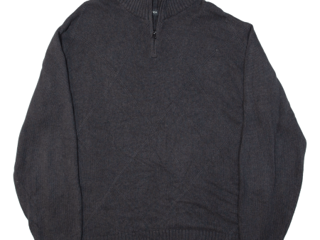 NAUTICA Mens Jumper Grey Diamond 1 4 Zip Chunky Knit XL Online Hot Sale