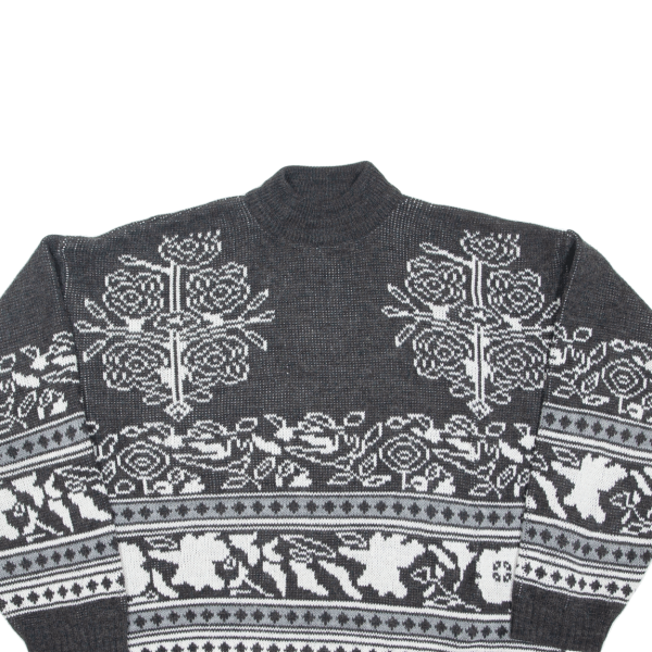 Womens Patterned Jumper Black Floral High Neck Chunky Knit M For Sale