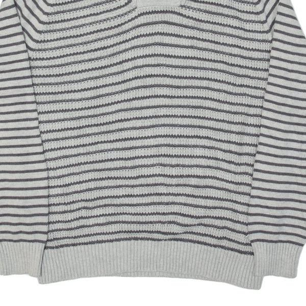 NAUTICA Mens Patterned Jumper Grey Striped Collared Chunky Knit L Online Hot Sale