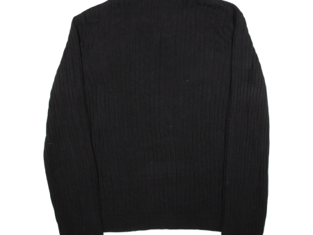 CALVIN KLEIN Mens Jumper Black Button Neck Tight Knit XL Hot on Sale