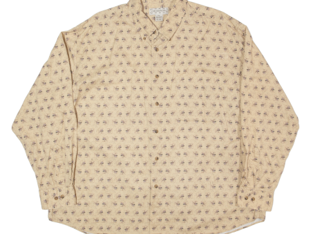 CROSSINGS Patterned Mens Shirt Beige 90s Long Sleeve XL Supply