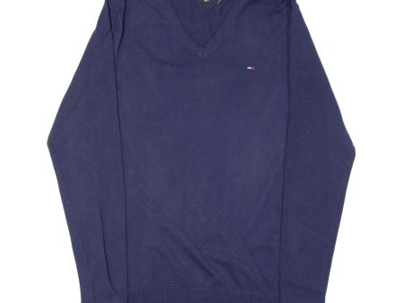 TOMMY HILFIGER Womens Jumper Blue V-Neck Tight Knit XL For Cheap