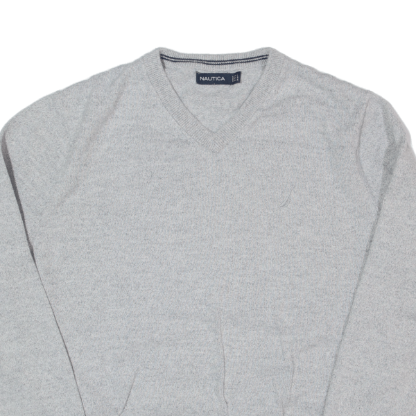 NAUTICA Mens Jumper Grey V-Neck Tight Knit L Fashion