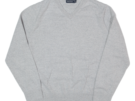 NAUTICA Mens Jumper Grey V-Neck Tight Knit L Fashion