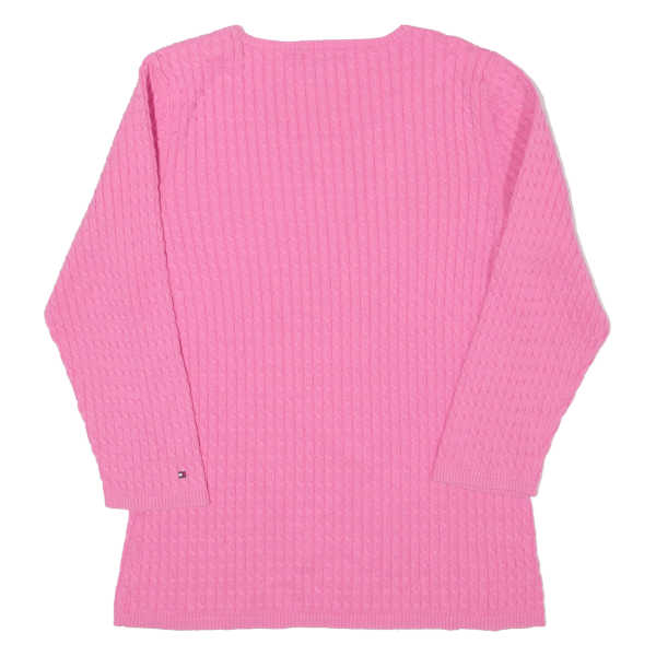 TOMMY HILFIGER Womens Jumper Pink Cable Knit 3 4 Sleeve L Fashion