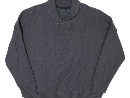 NAUTICA Mens Jumper Grey Button Neck Chunky Knit 2XL Cheap