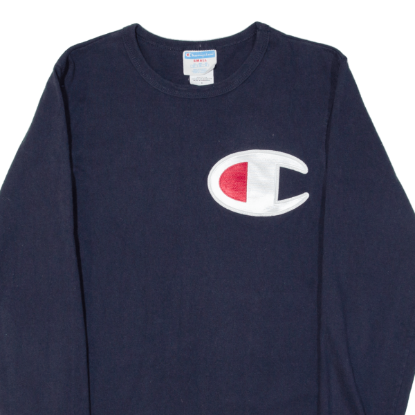 CHAMPION Mens T-Shirt Blue Long Sleeve S Supply