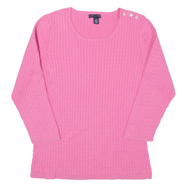 TOMMY HILFIGER Womens Jumper Pink Cable Knit 3 4 Sleeve L Fashion