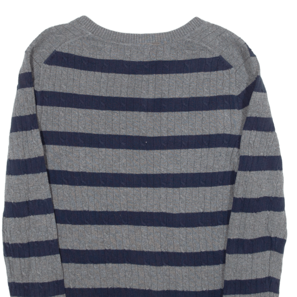 TOMMY HILFIGER Womens Patterned Jumper Grey Striped V-Neck Cable Knit L For Discount