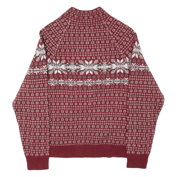 WOOLRICH Mens Patterned Jumper Red Fair Isle 1 2 Zip Chunky Knit Wool M For Cheap