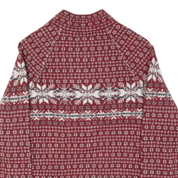 WOOLRICH Mens Patterned Jumper Red Fair Isle 1 2 Zip Chunky Knit Wool M For Cheap