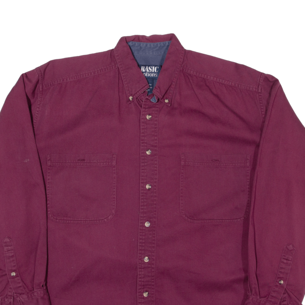 BASIC OPTIONS Mens Plain Shirt Maroon 90s Long Sleeve L Online Hot Sale