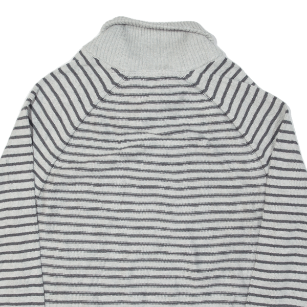 NAUTICA Mens Patterned Jumper Grey Striped Collared Chunky Knit L Online Hot Sale