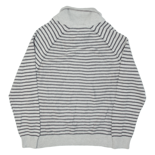 NAUTICA Mens Patterned Jumper Grey Striped Collared Chunky Knit L Online Hot Sale