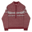 WOOLRICH Mens Patterned Jumper Red Fair Isle 1 2 Zip Chunky Knit Wool M For Cheap