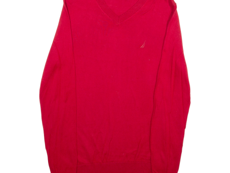 NAUTICA Mens Jumper Red V-Neck Tight Knit M on Sale