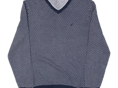 NAUTICA Mens Patterned Jumper Blue Spotted V-Neck Tight Knit L Online Sale