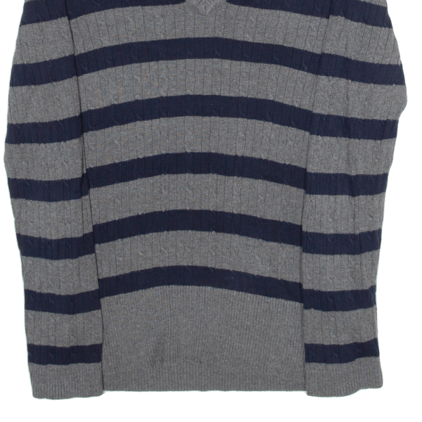 TOMMY HILFIGER Womens Patterned Jumper Grey Striped V-Neck Cable Knit L For Discount