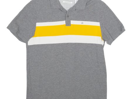 CALVIN KLEIN Mens Polo Shirt Grey Striped S For Sale