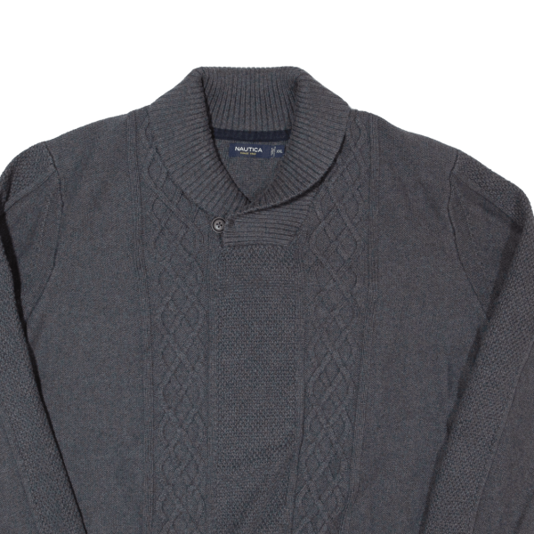 NAUTICA Mens Jumper Grey Button Neck Chunky Knit 2XL Cheap