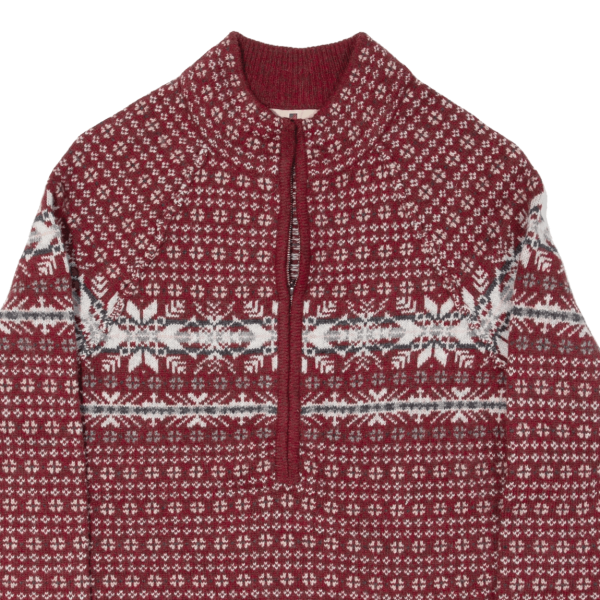 WOOLRICH Mens Patterned Jumper Red Fair Isle 1 2 Zip Chunky Knit Wool M For Cheap