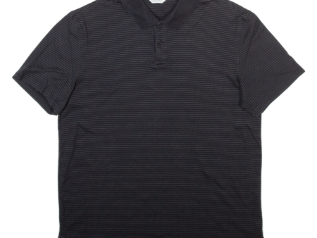 CALVIN KLEIN Mens Polo Shirt Black Striped S Sale