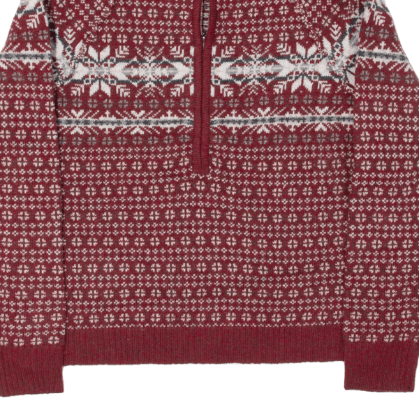 WOOLRICH Mens Patterned Jumper Red Fair Isle 1 2 Zip Chunky Knit Wool M For Cheap