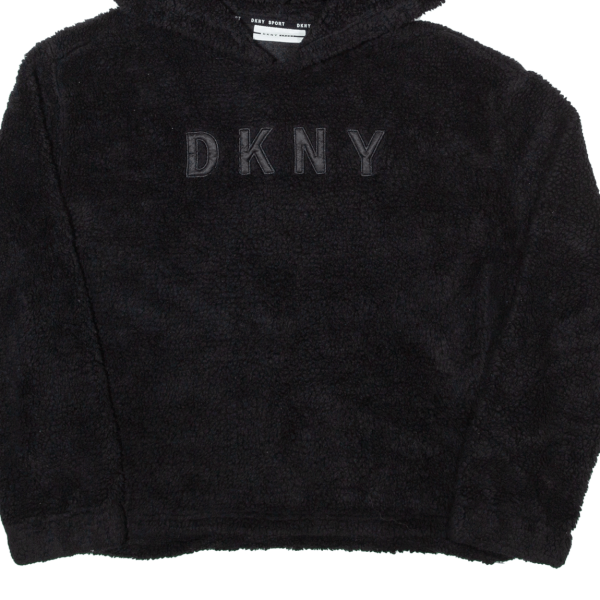 DKNY Fleece Relaxed Fit Cropped Womens Black Hoodie M For Cheap