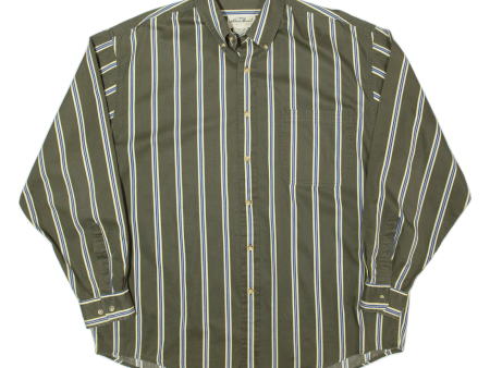 EDDIE BAUER Mens Shirt Green Striped Long Sleeve L Sale