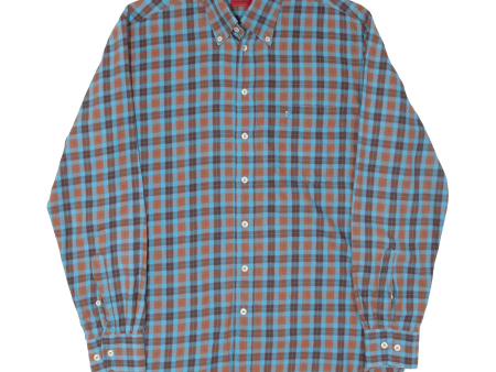 PIERRE CARDIN Mens Shirt Blue Plaid Long Sleeve M Sale