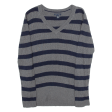 TOMMY HILFIGER Womens Patterned Jumper Grey Striped V-Neck Cable Knit L For Discount