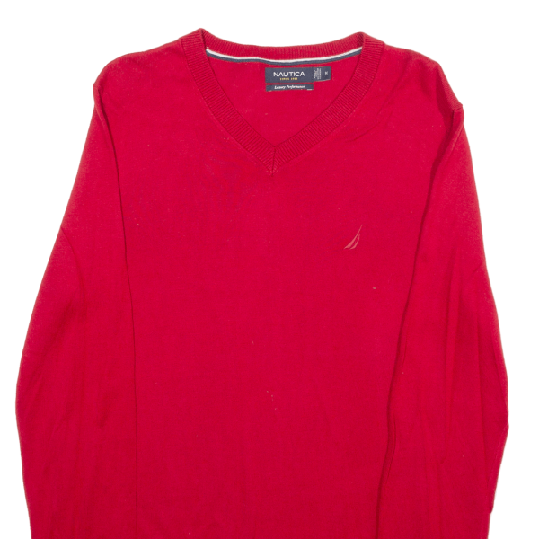 NAUTICA Mens Jumper Red V-Neck Tight Knit M on Sale