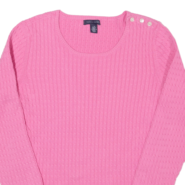 TOMMY HILFIGER Womens Jumper Pink Cable Knit 3 4 Sleeve L Fashion