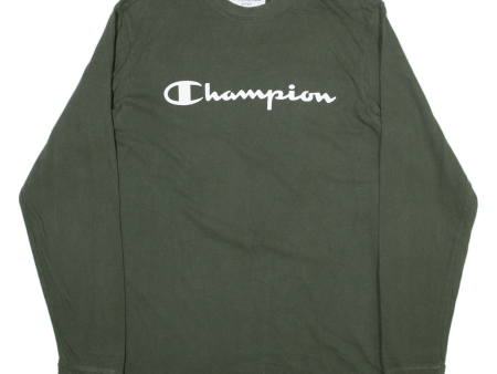 CHAMPION Mens T-Shirt Green Long Sleeve S Fashion