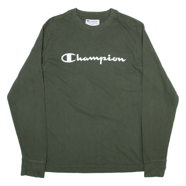 CHAMPION Mens T-Shirt Green Long Sleeve S Fashion