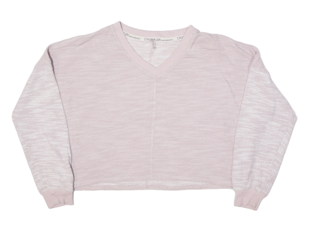 CALVIN KLEIN Knit Cropped Womens Sweatshirt Pink V-Neck M Sale