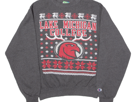 CHAMPION Lake Michigan College Redhawks Christmas Mens Sweatshirt Grey USA S Supply