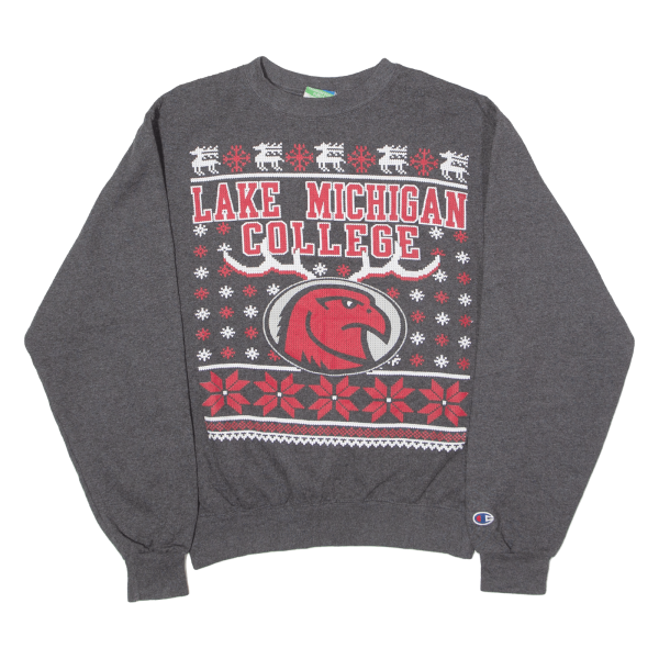 CHAMPION Lake Michigan College Redhawks Christmas Mens Sweatshirt Grey USA S Supply