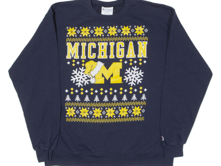 CHAMPION University Of Michigan Christmas Mens Sweatshirt Blue USA XL Online Sale