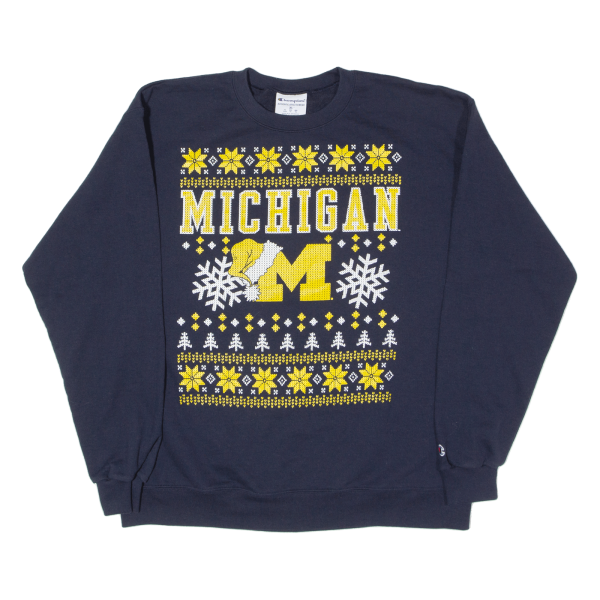 CHAMPION University Of Michigan Christmas Mens Sweatshirt Blue USA XL Online Sale