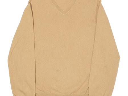 CALVIN KLEIN Womens Jumper Beige V-Neck Tight Knit Wool M Hot on Sale