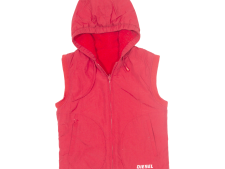 DIESEL Reversible Girls Rain Gilet Red Nylon Hooded M Online Hot Sale